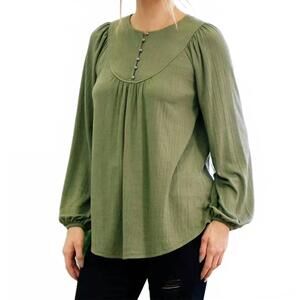 NEW DOE AND RAE drapey henley top in olive